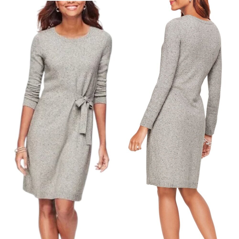 Talbots Tweed Side Tie Sweater Dress Cotton Blend - Heathered Gray - S